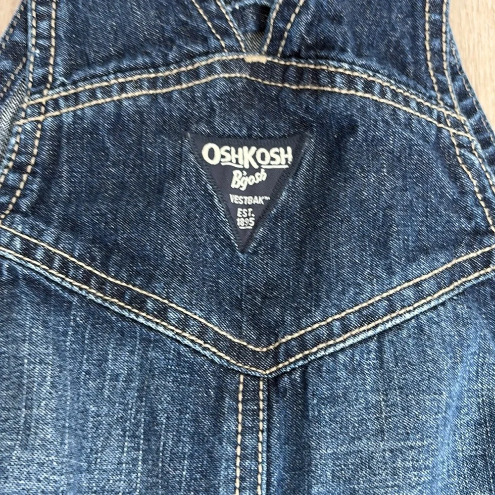 OshKosh B'gosh Kids Unisex Blue Denim Overalls 18-24 Months Classic Snaps Cotton